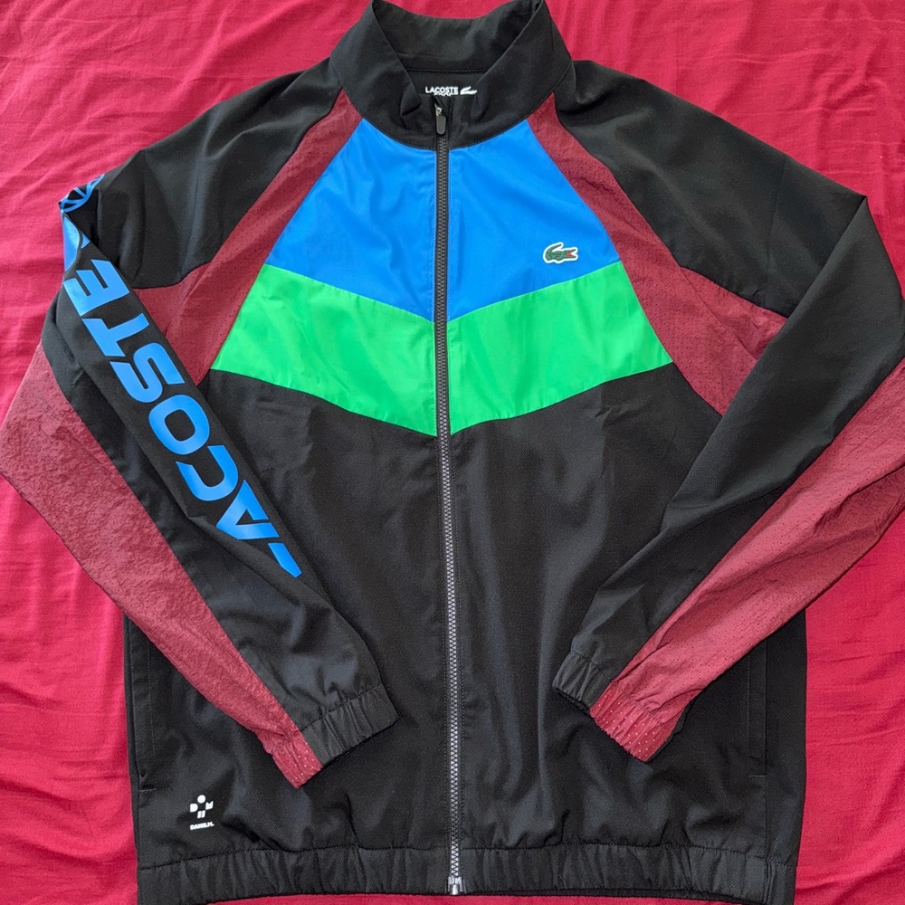 Authentic Lacoste Men's Black and Green Track Jacket